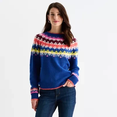St. John's Bay Womens Crew Neck Long Sleeve Pullover Sweater
