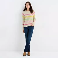 St. John's Bay Womens Crew Neck Long Sleeve Striped Cable Knit Pullover Sweater