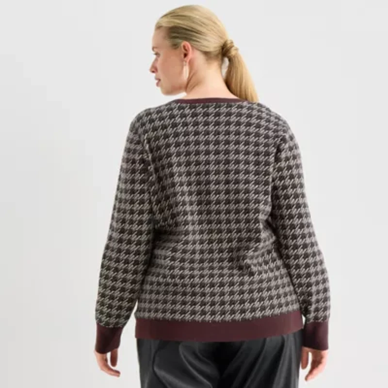 Worthington Plus Womens Crew Neck Long Sleeve Pullover Sweater