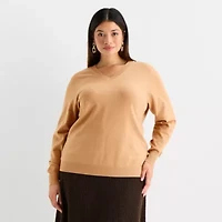 Worthington Plus Womens V Neck Long Sleeve Pullover Sweater