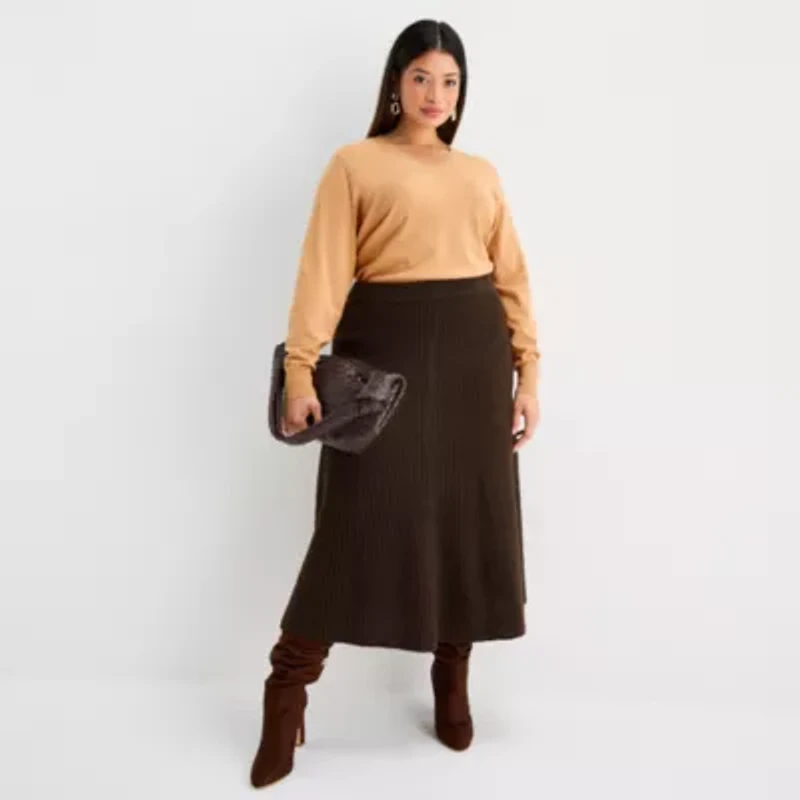 Worthington Plus Womens V Neck Long Sleeve Pullover Sweater