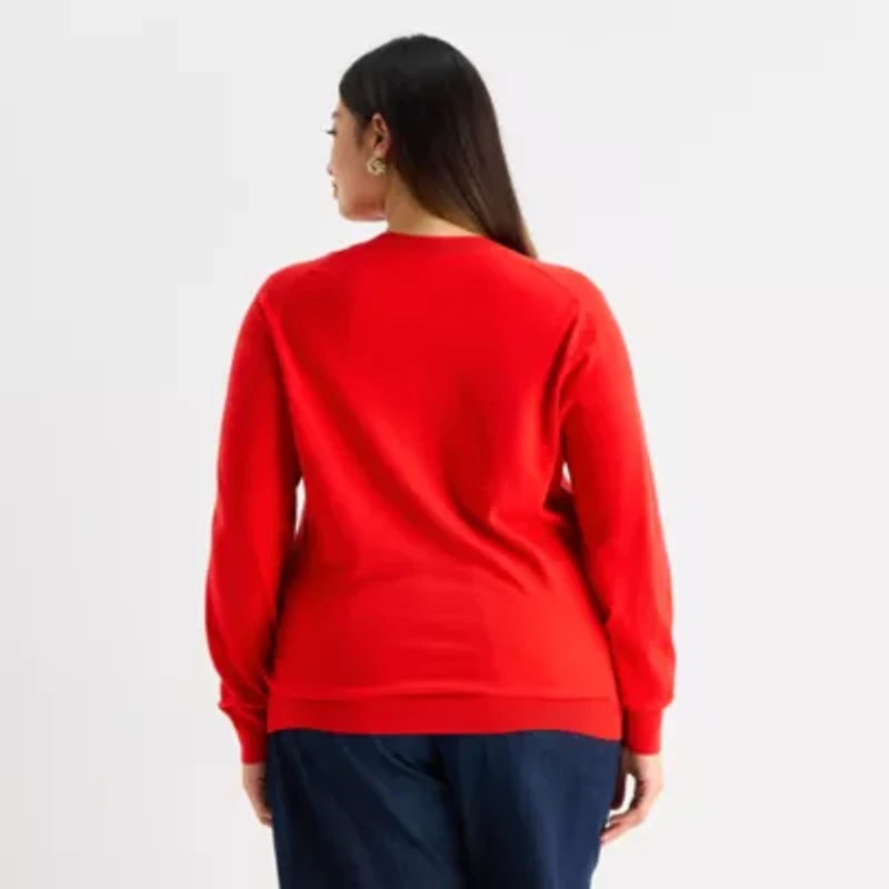 Worthington Plus Womens V Neck Long Sleeve Pullover Sweater