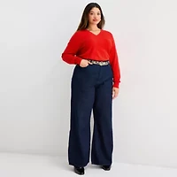 Worthington Plus Womens V Neck Long Sleeve Pullover Sweater