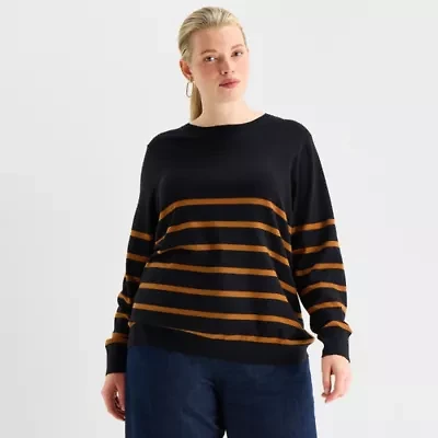 Worthington Plus Womens Crew Neck Long Sleeve Pullover Sweater