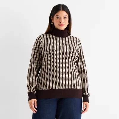Worthington Plus Womens Turtleneck Long Sleeve Pullover Sweater