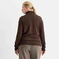 Worthington Plus Womens Turtleneck Long Sleeve Pullover Sweater