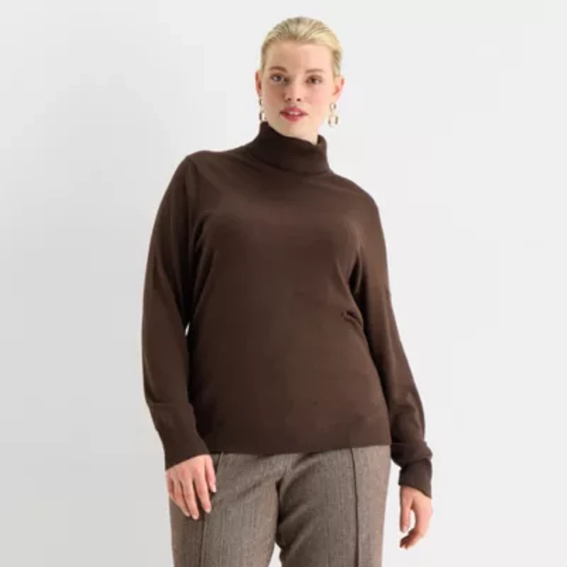 Worthington Plus Womens Turtleneck Long Sleeve Pullover Sweater
