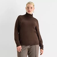 Worthington Plus Womens Turtleneck Long Sleeve Pullover Sweater