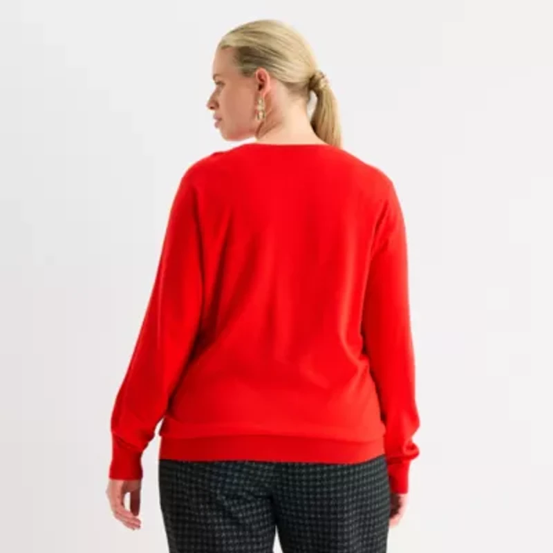 Worthington Plus Womens Crew Neck Long Sleeve Pullover Sweater