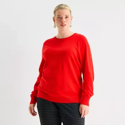 Worthington Plus Womens Crew Neck Long Sleeve Pullover Sweater