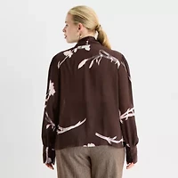 Worthington Womens Split Tie Neck Long Sleeve Plus Blouse