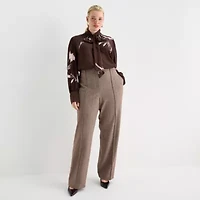 Worthington Womens Split Tie Neck Long Sleeve Plus Blouse