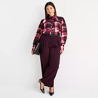 Worthington Womens Split Tie Neck Long Sleeve Plus Blouse