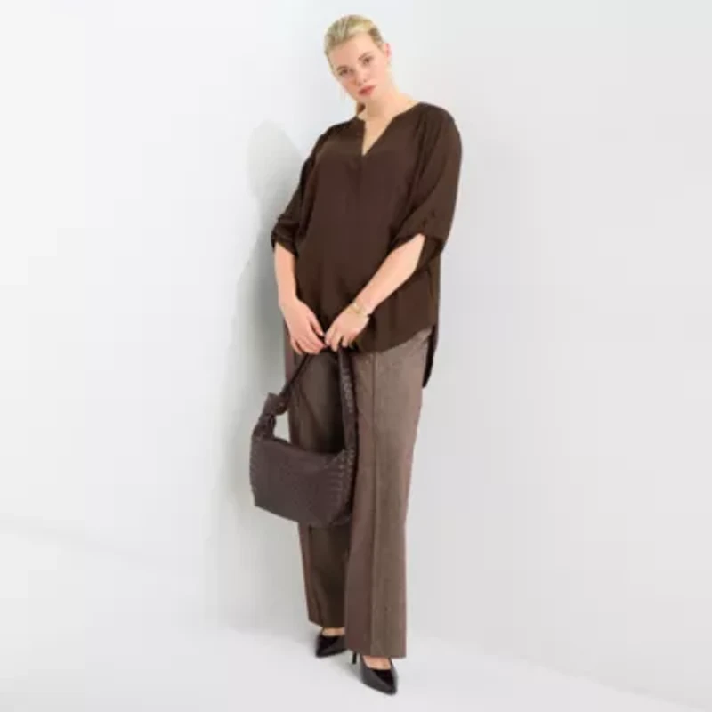 Worthington Womens Split Crew Neck 3/4 Sleeve Blouse
