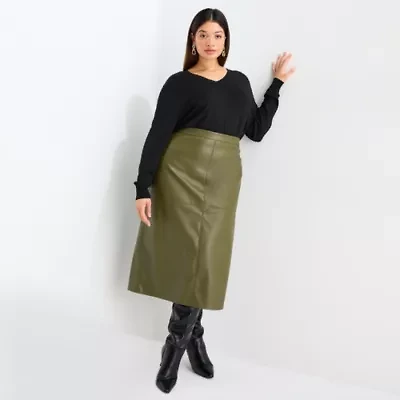 Worthington Womens Midi Pencil Skirt Plus