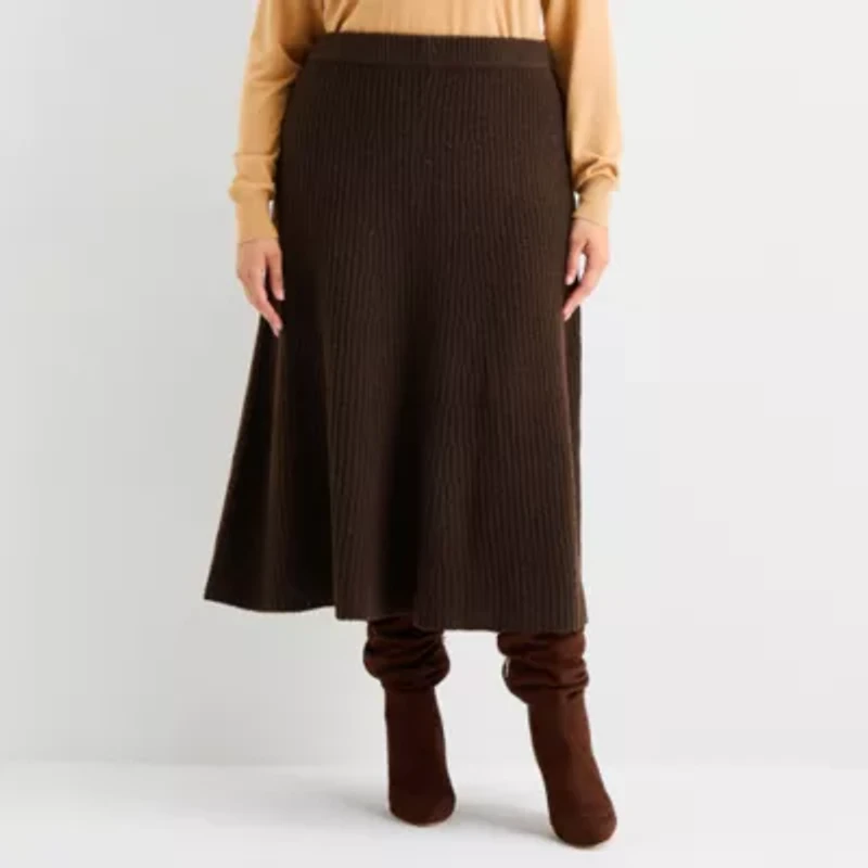 Worthington Womens Midi Plus Flared Skirt