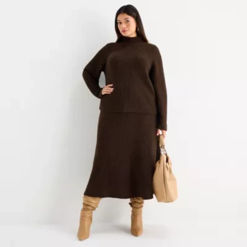 Worthington Womens Midi Plus Flared Skirt