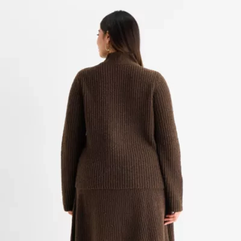 Worthington Plus Womens Mock Neck Long Sleeve Pullover Sweater