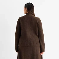 Worthington Plus Womens Mock Neck Long Sleeve Pullover Sweater