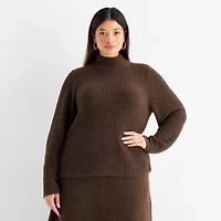 Worthington Plus Womens Mock Neck Long Sleeve Pullover Sweater