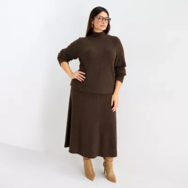 Worthington Plus Womens Mock Neck Long Sleeve Pullover Sweater