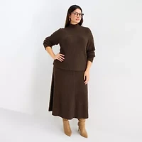 Worthington Plus Womens Mock Neck Long Sleeve Pullover Sweater