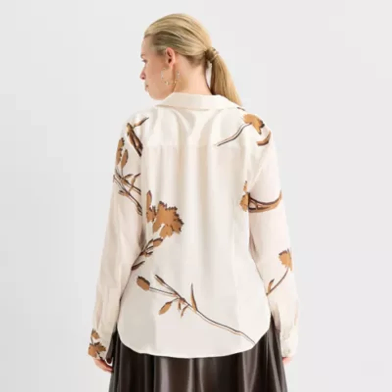 Worthington Womens Plus Long Sleeve Blouse
