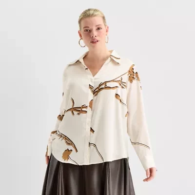 Worthington Womens Plus Long Sleeve Blouse