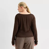 Worthington Womens Cowl Neck Long Sleeve Plus Blouse
