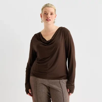 Worthington Womens Cowl Neck Long Sleeve Plus Blouse