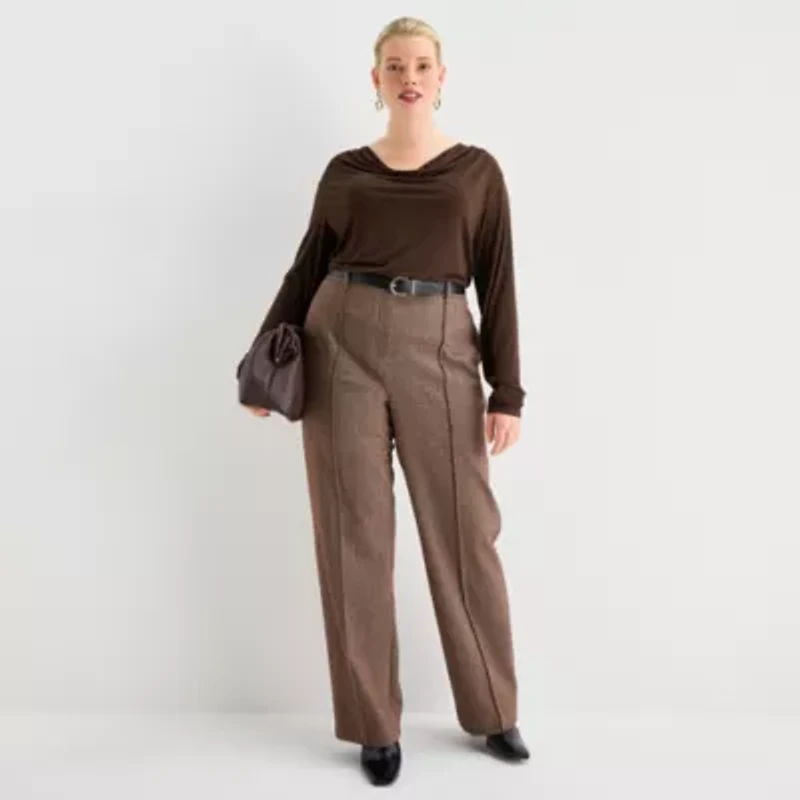 Worthington Womens Cowl Neck Long Sleeve Plus Blouse