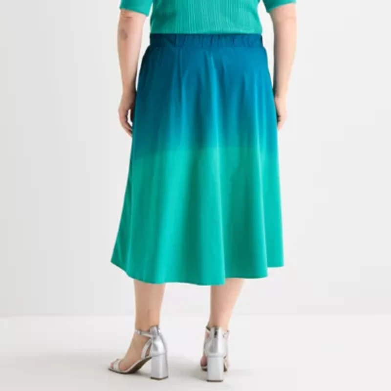 Liz Claiborne Womens Mid Rise Midi Plus A-Line Skirt