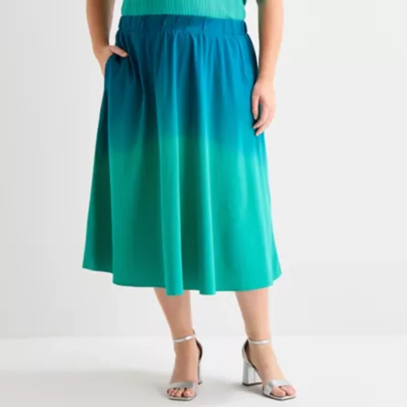 Liz Claiborne Womens Mid Rise Midi Plus A-Line Skirt
