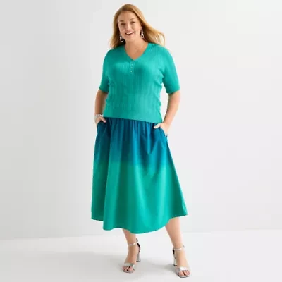 Liz Claiborne Womens Mid Rise Midi Plus A-Line Skirt