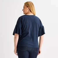 Liz Claiborne Womens Plus Crew Neck Short Sleeve Blouse