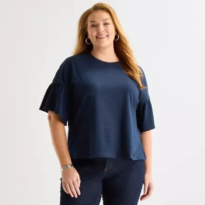 Liz Claiborne Womens Crew Neck Short Sleeve Plus Blouse