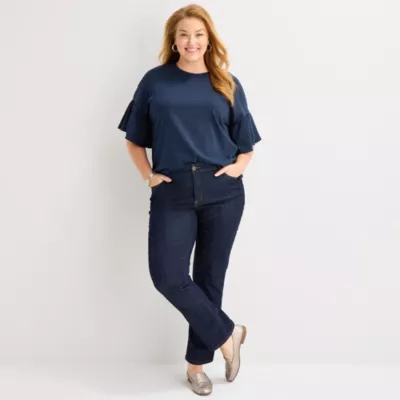 Liz Claiborne Womens Plus Crew Neck Short Sleeve Blouse