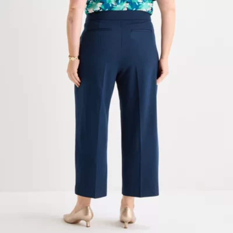 Liz Claiborne Womens Wide Leg Mid Rise Plus Pull-On Pant