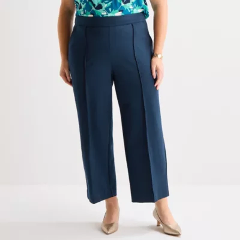 Liz Claiborne Womens Wide Leg Mid Rise Plus Pull-On Pant
