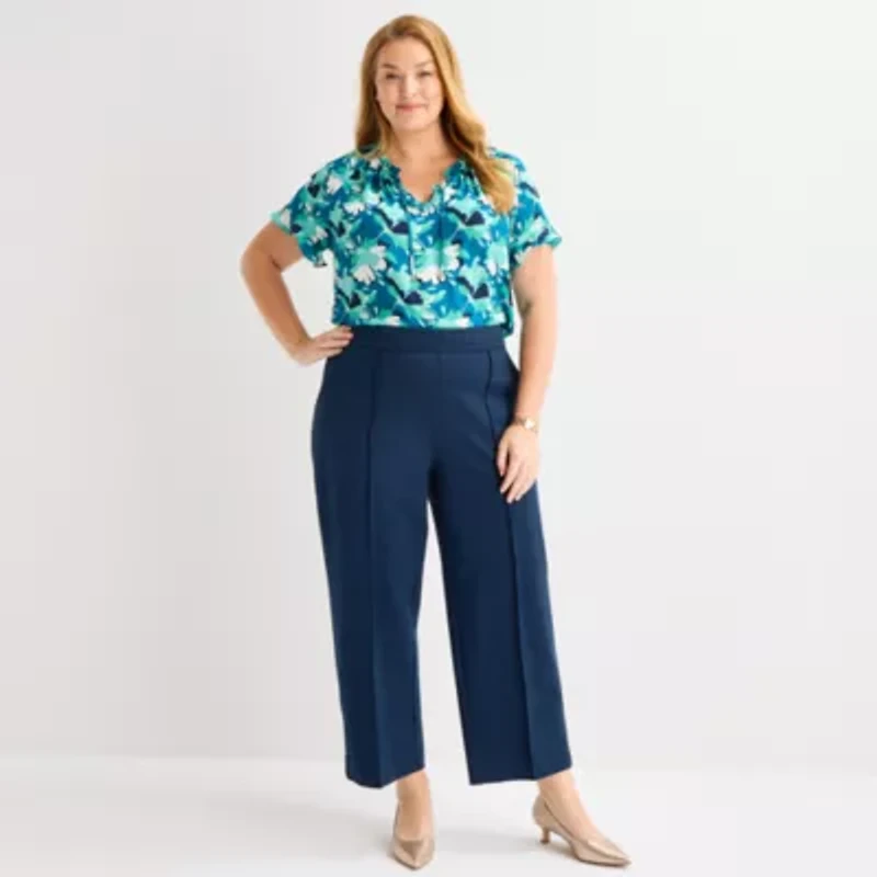 Liz Claiborne Womens Wide Leg Mid Rise Plus Pull-On Pant