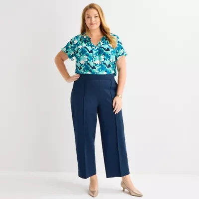 Liz Claiborne Womens Wide Leg Mid Rise Plus Pull-On Pant
