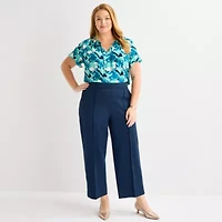 Liz Claiborne Womens Wide Leg Mid Rise Plus Pull-On Pant