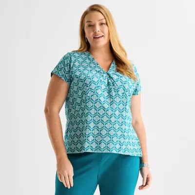 Liz Claiborne Womens V Neck Short Sleeve Plus Blouse