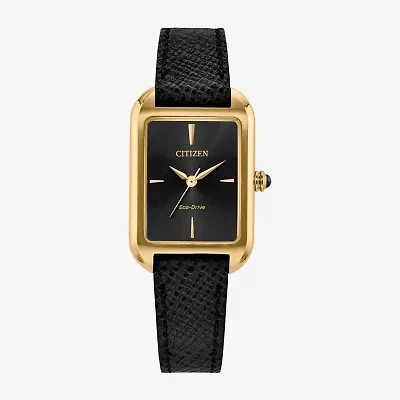 Citizen Womens Black Leather Strap Watch Em1192-01e