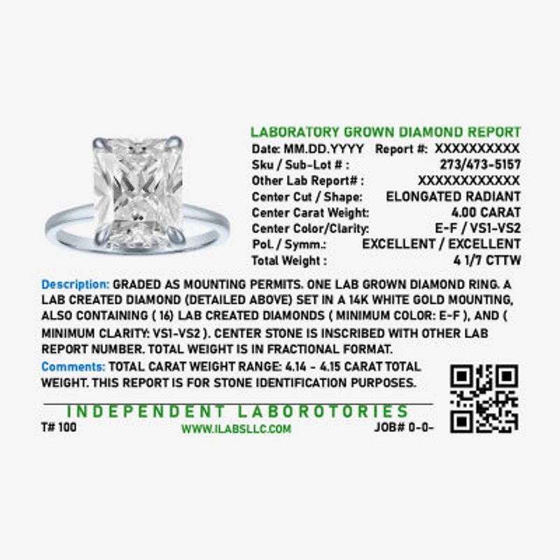 Signature By Modern Bride (E-F / Vs1-Vs2) Womens 4 1/7 Ct. T.W. Lab Grown White Diamond 14K Gold Solitaire Engagement Ring