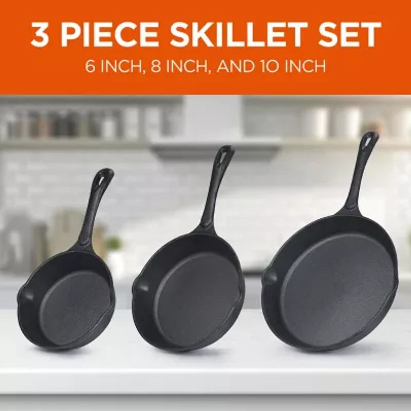 Commercial Chef Cast Iron 3-Piece Skillet
