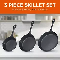 Commercial Chef Cast Iron 3-Piece Skillet