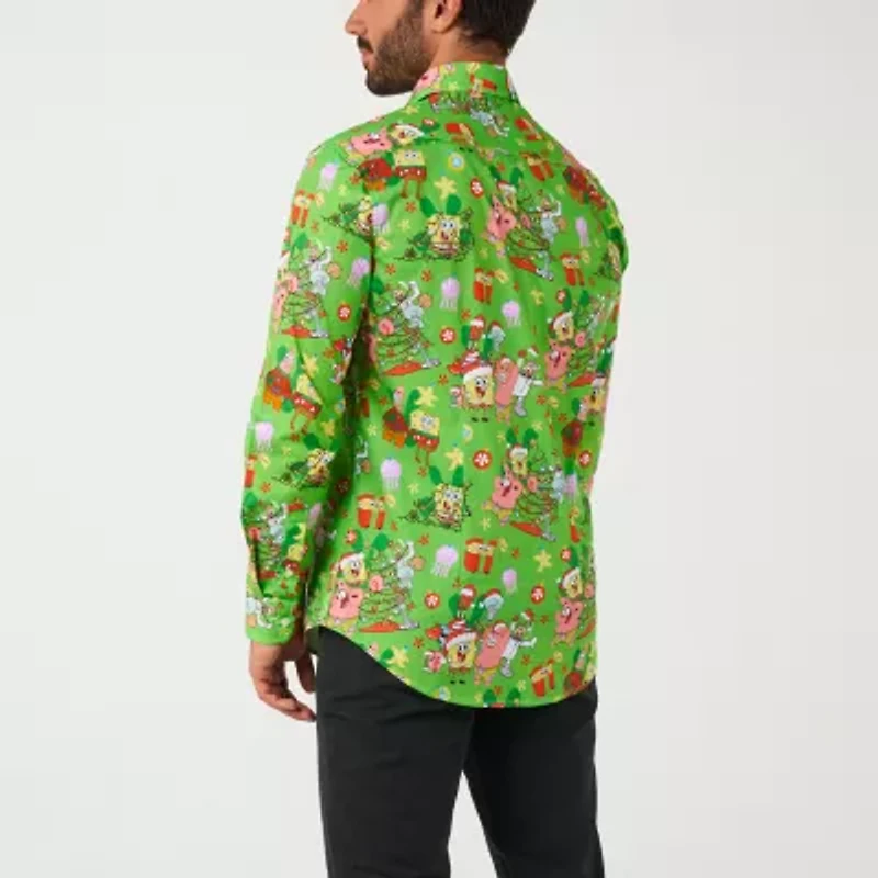 Opposuits Christmas Mens Spongebob Long Sleeve Dress Shirt