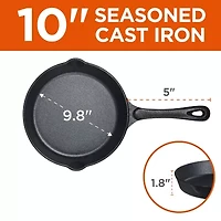 Commercial Chef Cast Iron 3-Piece Skillet