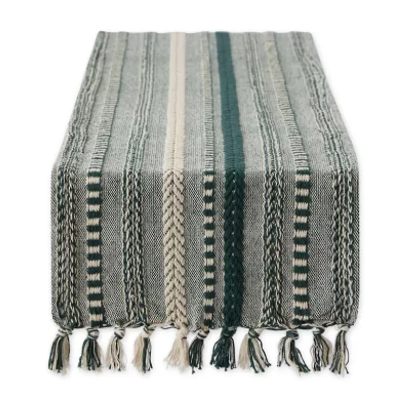Design Imports Dark Green Braided Stripe Table Runner